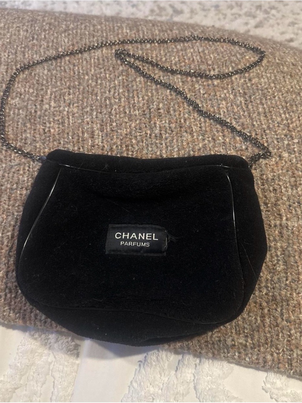 CHANEL Black Velvet Mini Crossbody Bag with Chain Strap